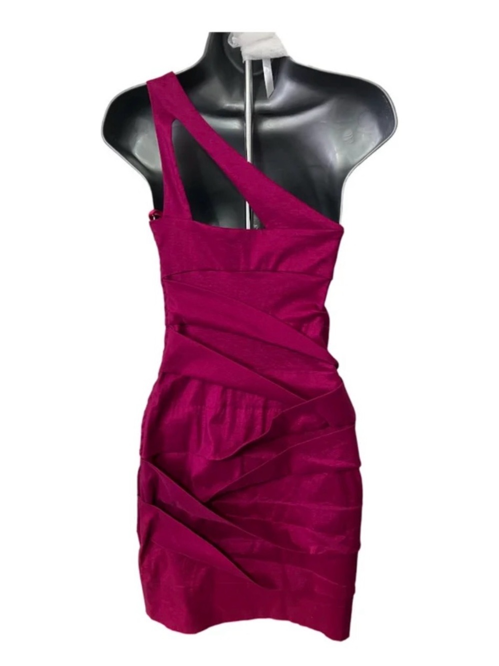 Hailey Logan Bandage Mini Dress Women's One-Shoulder Fuchsia Cocktail Dress - Picture 2 of 5